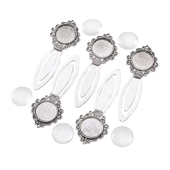 

5Sets 20mm Clear Domed Glass Cabochon Cover Setting Antique Silver Color Portrait Bookmark Makings Magnifying Photo Image Tiles