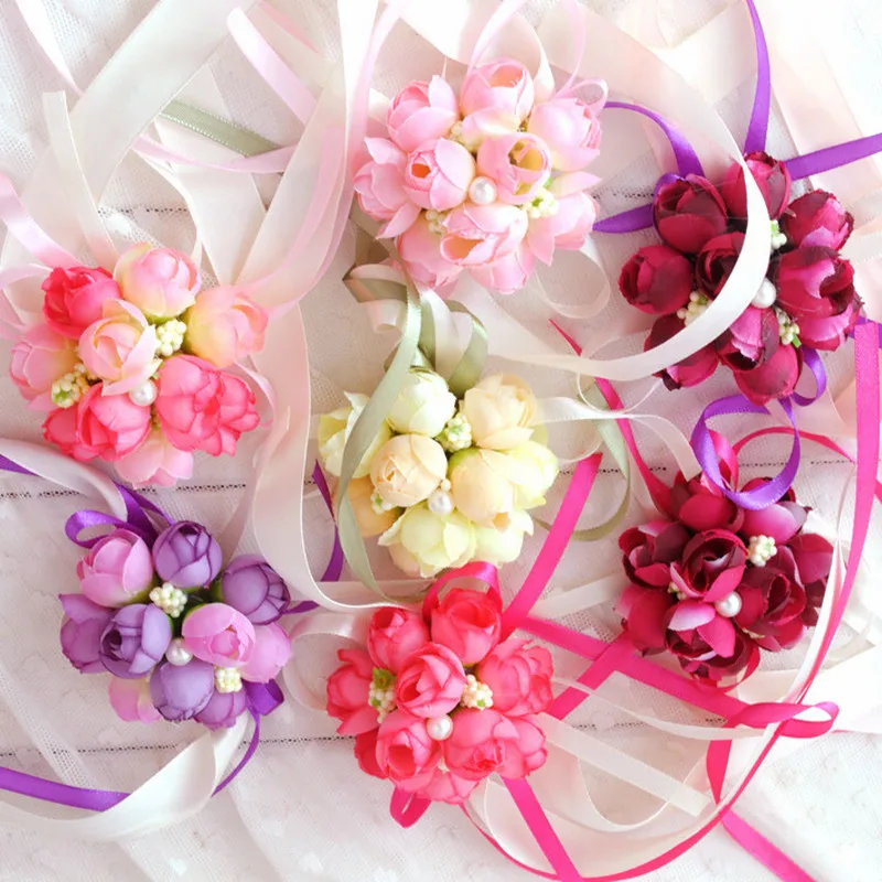

Wedding Wrist Corsage Artificial Rose Bride Flowers Bridesmaid Sisters Hand Flowers for Wedding Decoration Bridal Party Decors