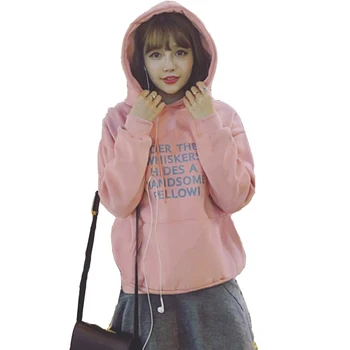

Fashion Women Hoodies Sweet Velvet Female Printed Letter Womens Hooded Students Females Casual Loose Trendy Korean Style Ladies