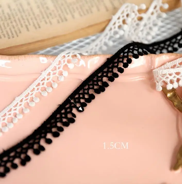 

10 Meters Cheap Decorated Beige Black Pom Pom Ball Cotton Lace Trimming For Diy Craft Sewing 15mm Free Shipping