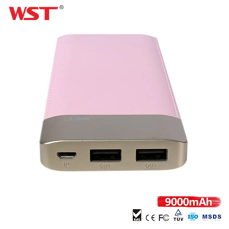 Фирменный внешний аккумулятор WST оригинального дизайна 9000 мАч два порта USB