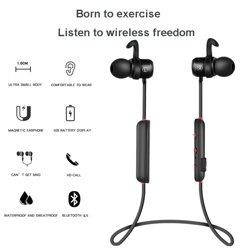 

Neckband Anti-Shedding Wireless Earphone Magnetic Bluetooth V4.1 Earpiece IPX5 Waterproof Stereo Sound Earbuds for Running