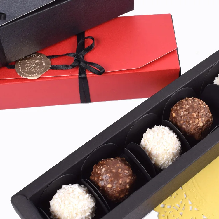 10 шт. коробка шоколада сувениры красный черный подарочные коробки для ювелирных изделий крафт конфеты бумажная коробка свадебный подарок упаковка поставщик наборы ленты