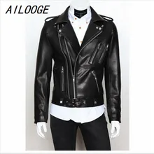 AILOOGE мужская кожаная куртка PU молния байкер Мужская кожаная куртка внешней торговли Jaqueta Couro Masculina черная кожаная куртка мужская