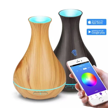 

550ML APP Control Air HUmidifier Aromatherapy Essential Oil Diffuser With Wood Grain 7 Changing Color LED Lamp For Home Office