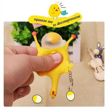 

1 Piece Novelty Spoof Tricky Funny Gadgets Toys Vent Chicken Whole Egg Lay Hens Crowded Stress Ball Keychain Sepcial Unique Toy