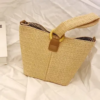 

Fashion Women Bags Lady Simple Tote Handbag Durable Rattan Weave Straw Shoulder Vintage Female Summer Beach Travel Bucket 2019