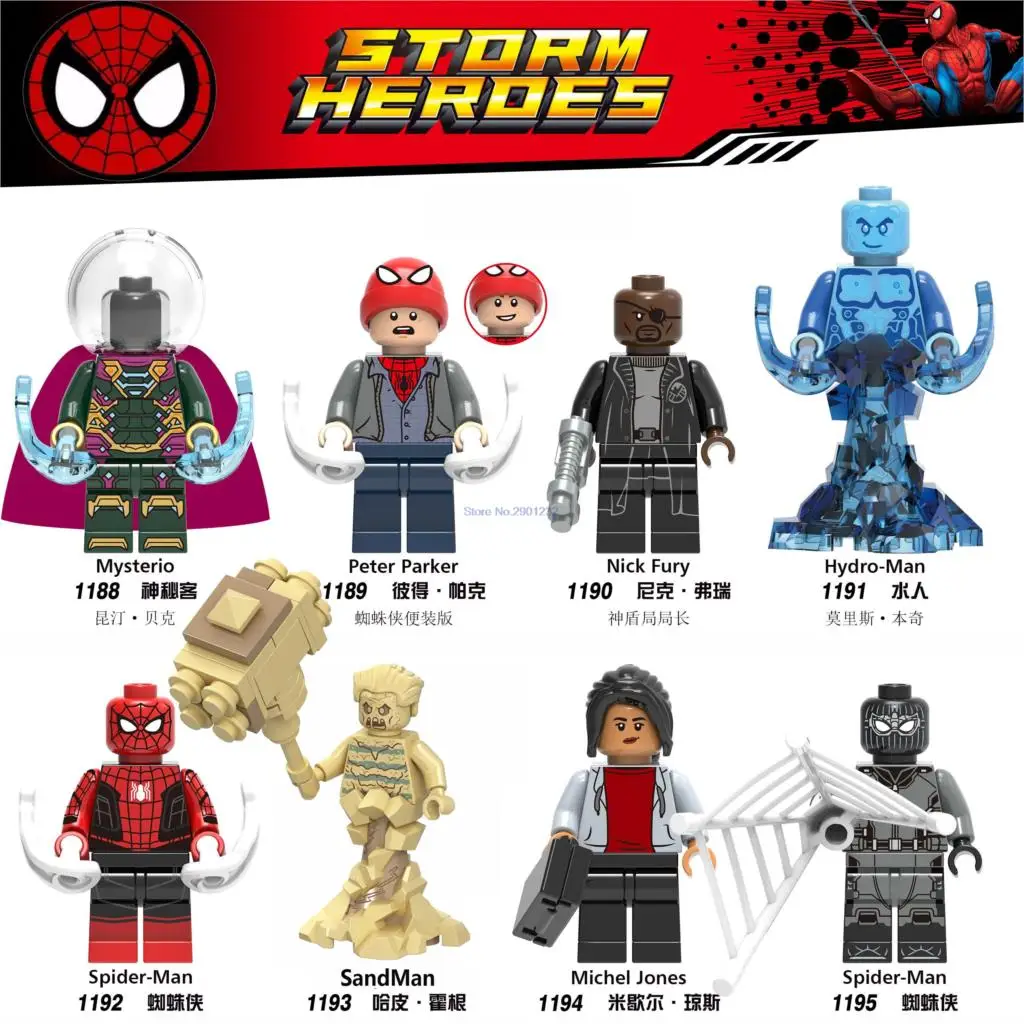 

Marvel Spiderman Far From Home Mysterio Sandman Anti Venom Spider-Man Carnage Spider Gwen Building Blocks Toys Figures