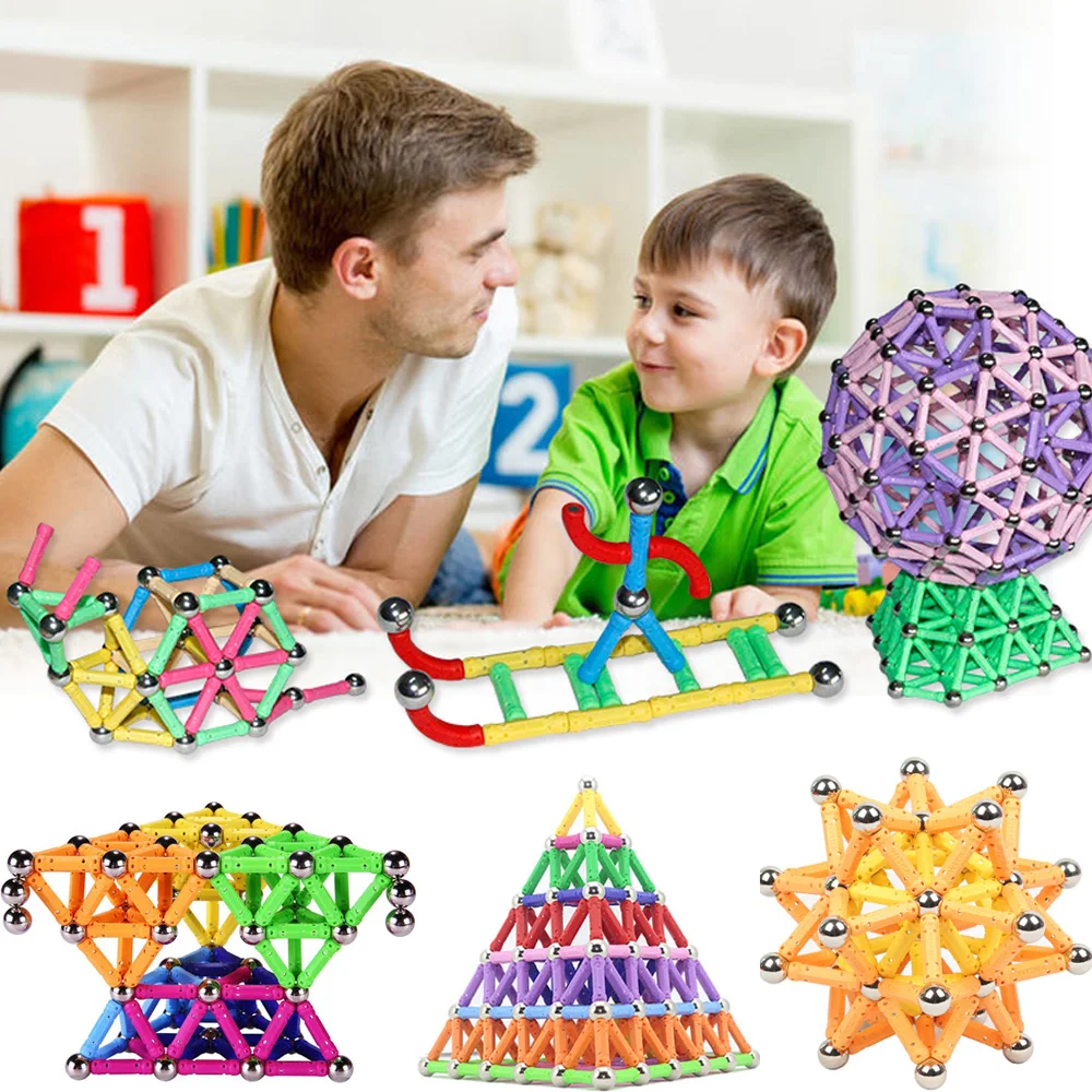 

37-144pcs Magnetic Designer Construction Toys Magnet Bars Metal Balls Modeling & Building Blocks Magnet Toys for Children Gifts