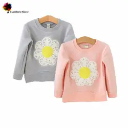 Новая милая детская одежда для девочек на осень и весну, Детский свитер из плотного хлопка с длинными рукавами и цветочным принтом