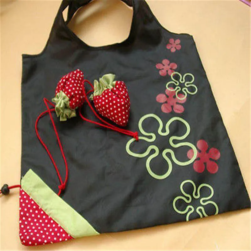 Складная многоразовая сумка для покупок с принтом клубники, нейлоновая зеленая сумка для продуктов, удобная вместительная сумка для хранения