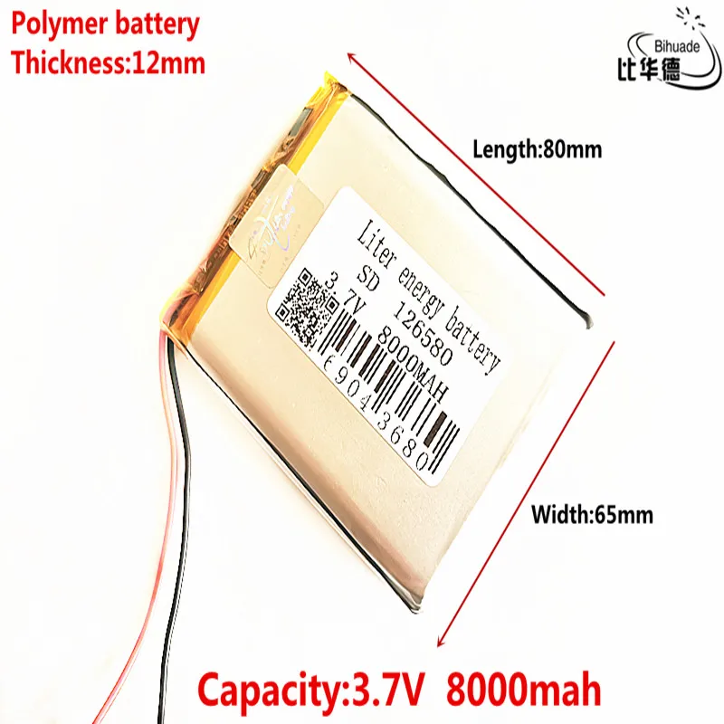 Литиевая батарея хорошего качества 3,7 V, 8000 mAH 126580 полимерный литий-ионный/литий-ионный аккумулятор для планшетных ПК банк, gps, mp3, mp4