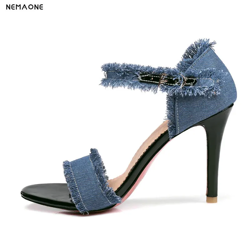 

NEMAONE 2018 new women sandals denim thin high heel sandals women summer casual shoes woman large size 10 11 12