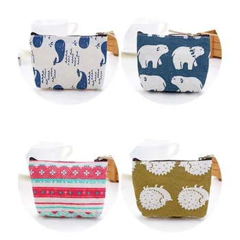 

Cotton Coins Purse Women Retro Wind Pastoral Bear Hedgehog Design Female Fashion Zero Coin Bag Headset Girls Mini Clutch Wallet