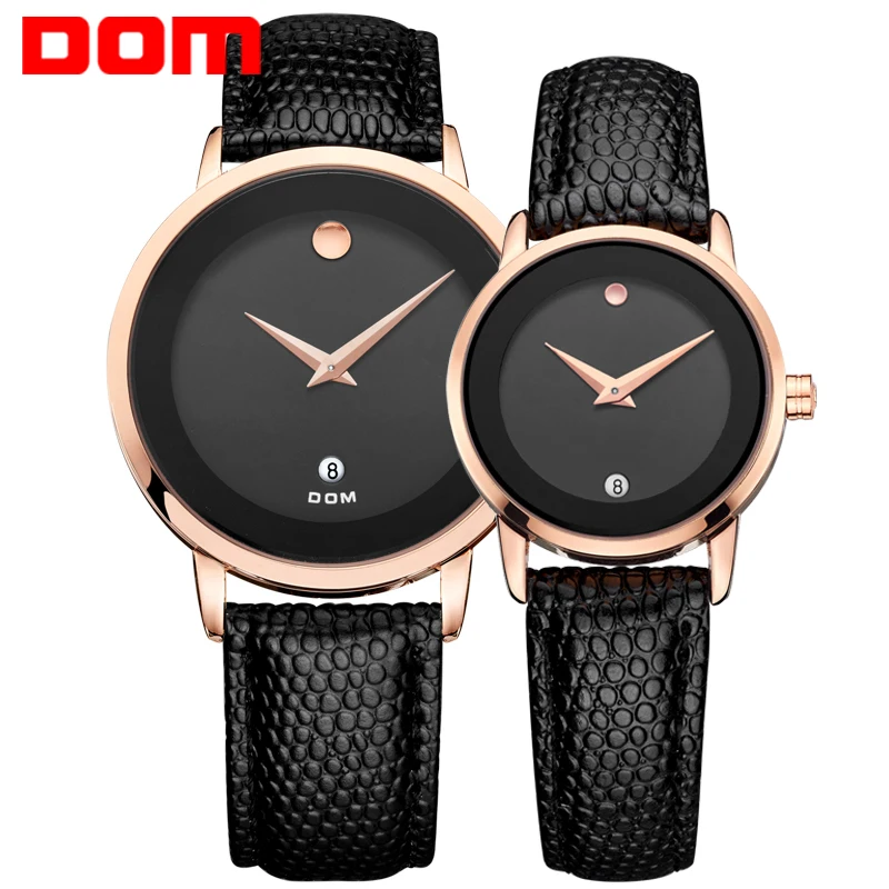 

DOM lovers couple watches luxury brand waterproof style quartz leather watch gold watch MS-375+GS-1075
