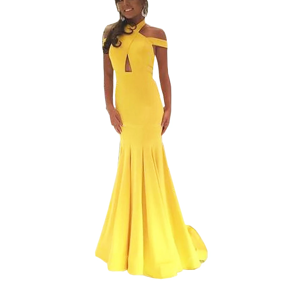 Лидер продаж желтое платье-Русалка для выпускного атласные вечерние платья парадное, откровенное, с открытой спиной Вечерние вечернее платье Для женщин длинные платья - Цвет: Same as picture