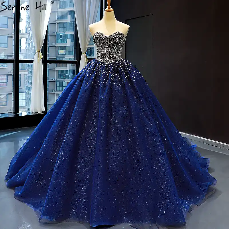 Dubai Sweetheart Sexy Bling Princess Wedding Dress 2020 Navy Blue