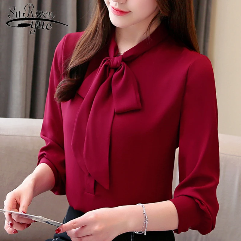 

Fashion women blouses 2019 bow collar office work blouse women chiffon blouse shirt long sleeve women shirts women tops 3019 50