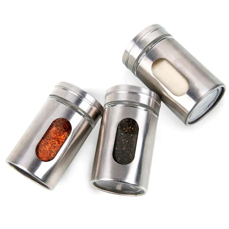 

Stainless Steel Glass Seasoning Storage Bottles Jars Kitchen Pepper Powder Toothpick Jar Storage Tools Kitchen Condiment Holder