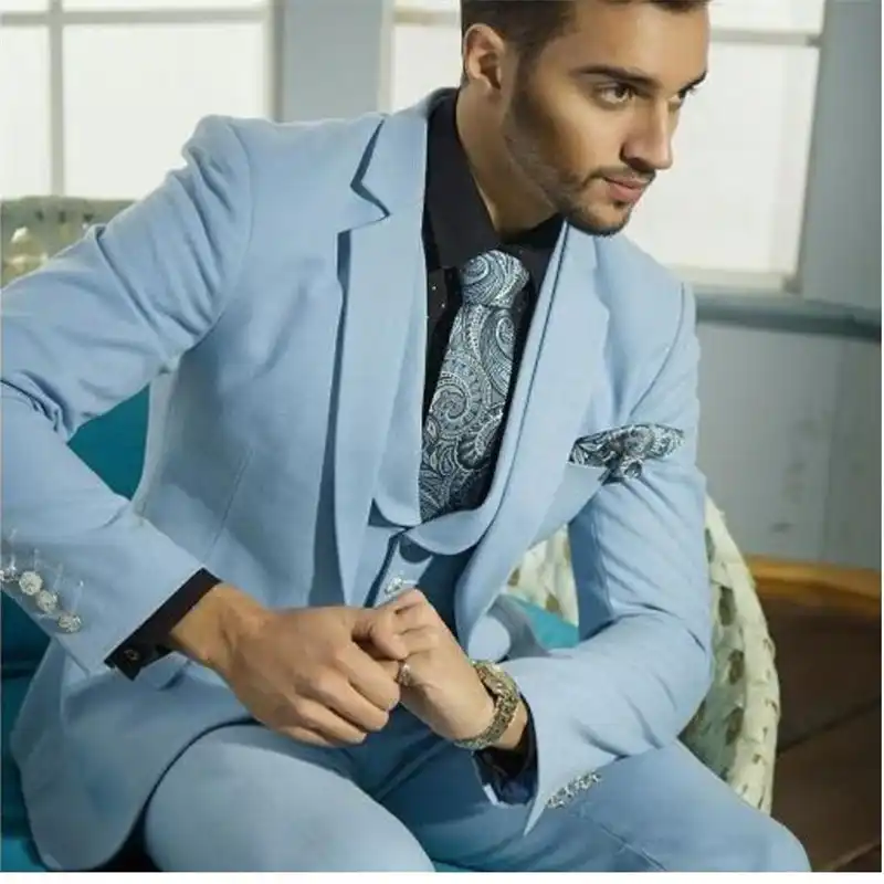 بدلة رسمية مخصصة للعريس باللون الأزرق السماوي لعام 2019 بدلة عربية بدلة للحفلات بدلة للعريس للرجال جاكيت بنطلون سترة ربطة عنق بدلة Aliexpress
