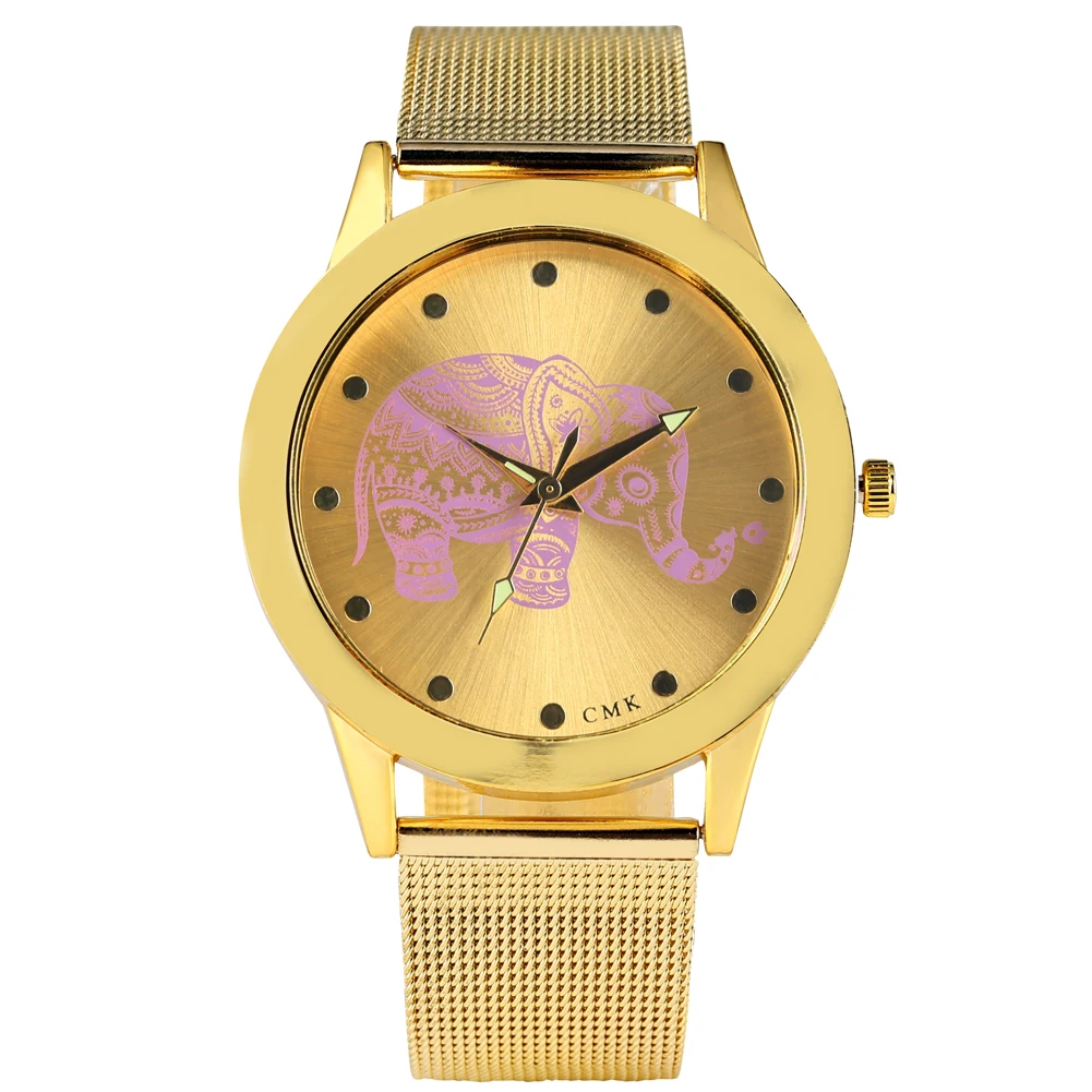 

Women's Stainless steel Watch Luxury Golden Quartz Watch ladies' watches Creative Elephant Pattern Dial Diameter 41mm