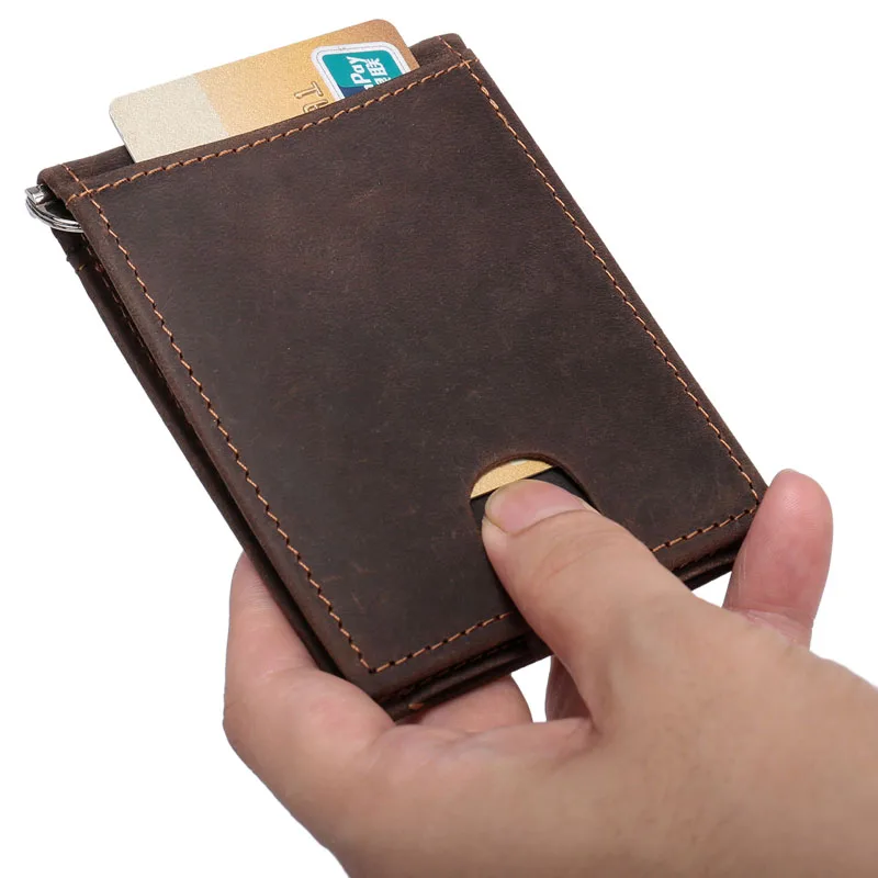 Мужской тонкий кошелек с блокировкой RFID винтажный минималистичный Crazy Horse из