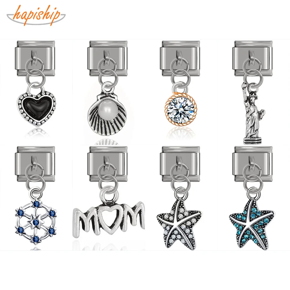 

Hapiship 2018 New 9mm Width Original Daisy Mom Star Heart Rhinestone Italian Charm Fit Bracelet Bangle Jewelry Making DJ072