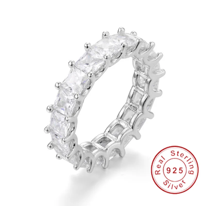

925 SILVER PAVE SETTING FULL Princess-cut Simulated Diamond CZ ETERNITY BAND ENGAGEMENT WEDDING Stone Rings Size 5,6,7,8,9,10