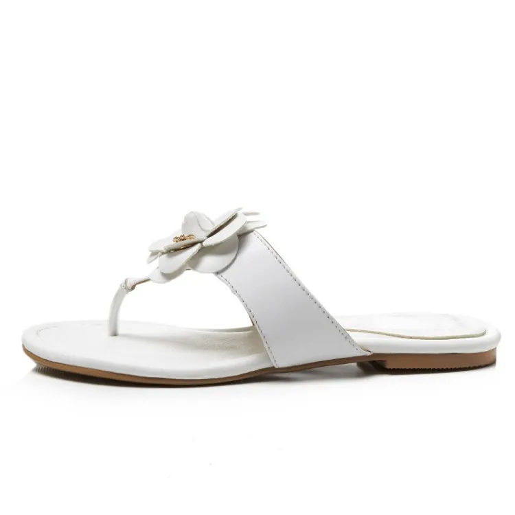 Arden Furtado/ г.; Летние вьетнамки на плоской подошве; модные сандалии; обувь из натуральной кожи с цветами; новые женские белые черные тапочки; шлепанцы - Цвет: white