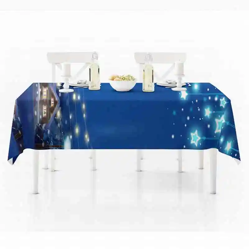 3D Рождественские вечерние скатерти с изображением голубого ночного неба и звезд для дома и кухни, водостойкие скатерти