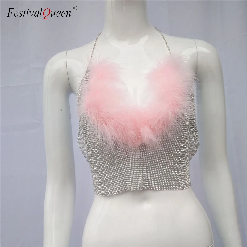 FestivalQueen модный серебряный горный хрусталь вечерние топы женские летние сексуальные глубокий v-образный вырез блестящие бриллианты пляжный ночной клуб cami Топы