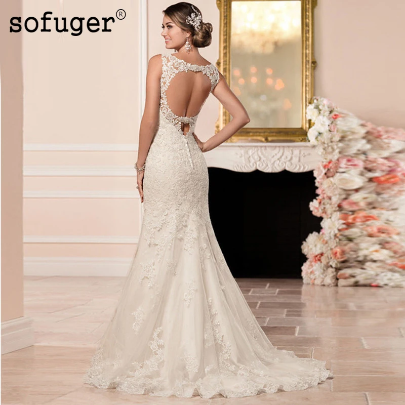 

2019 Mermaid Sweetheart Tulle with Appliques Backless Long Bridal Wedding Dresses Vestidos de Noivas Custom