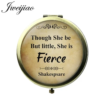 

JWEIJIAO Fierce Shakespsare Phrase Quotes Vintage Vanity Pocket Mirror Glass Cabochon Metal Floding Makeup Compact mirrors