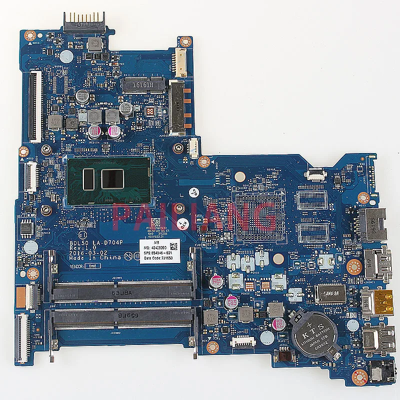 Best Price PAILIANG Laptop motherboard for HP Pavilion15-AY PC Mainboard I3-6100U 854946-601 BDL50 LA-D704P full tesed DDR3