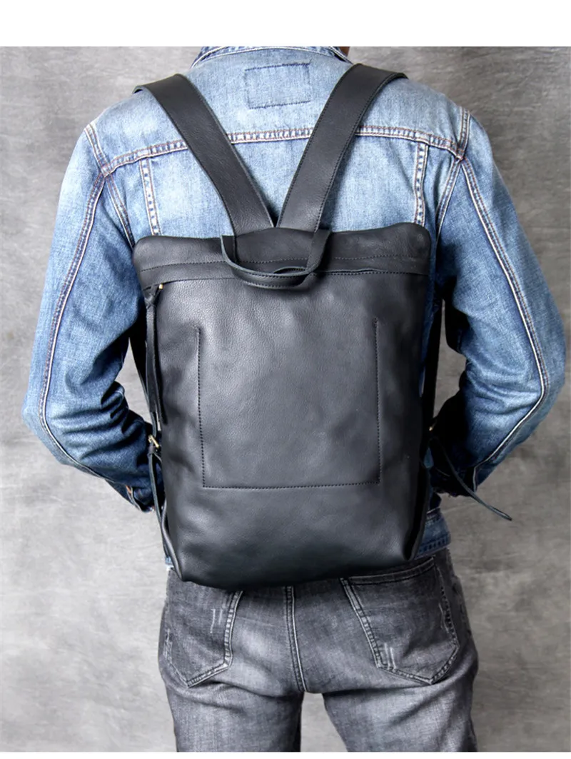 PNDME high quality fashion cowhide men's women's backpack casual simple daily light genuine leather black travel laptop bagpack