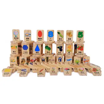 

MWZ 100 pcs wooden blocks domino game Chinese Characters English Letter animal number cartoon pattern learning Cognitive Toys,