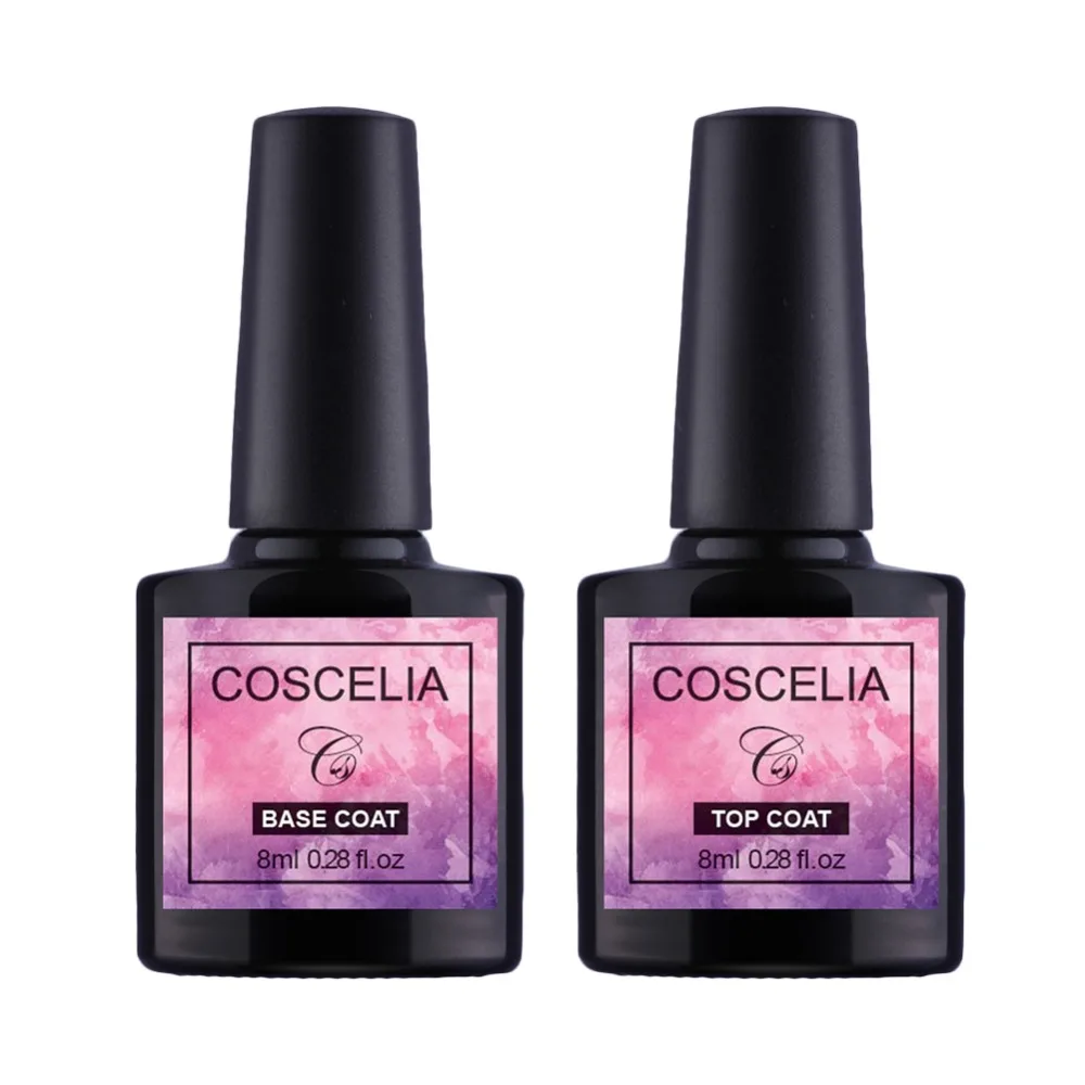 Top And Base Coat Primer 2pcs/Set Long Lasting 8ml Soak Off LED UV Top Base Coat Gel Salon Use No Wipe Top Base Nail Gel Polish