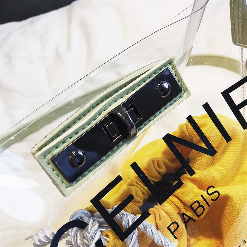 Summer New Fashion Bag Transparent Letters Solid Color Inner Bag Large Capacity Bucket Bag Shoulder Diagonal Ladies Bag
