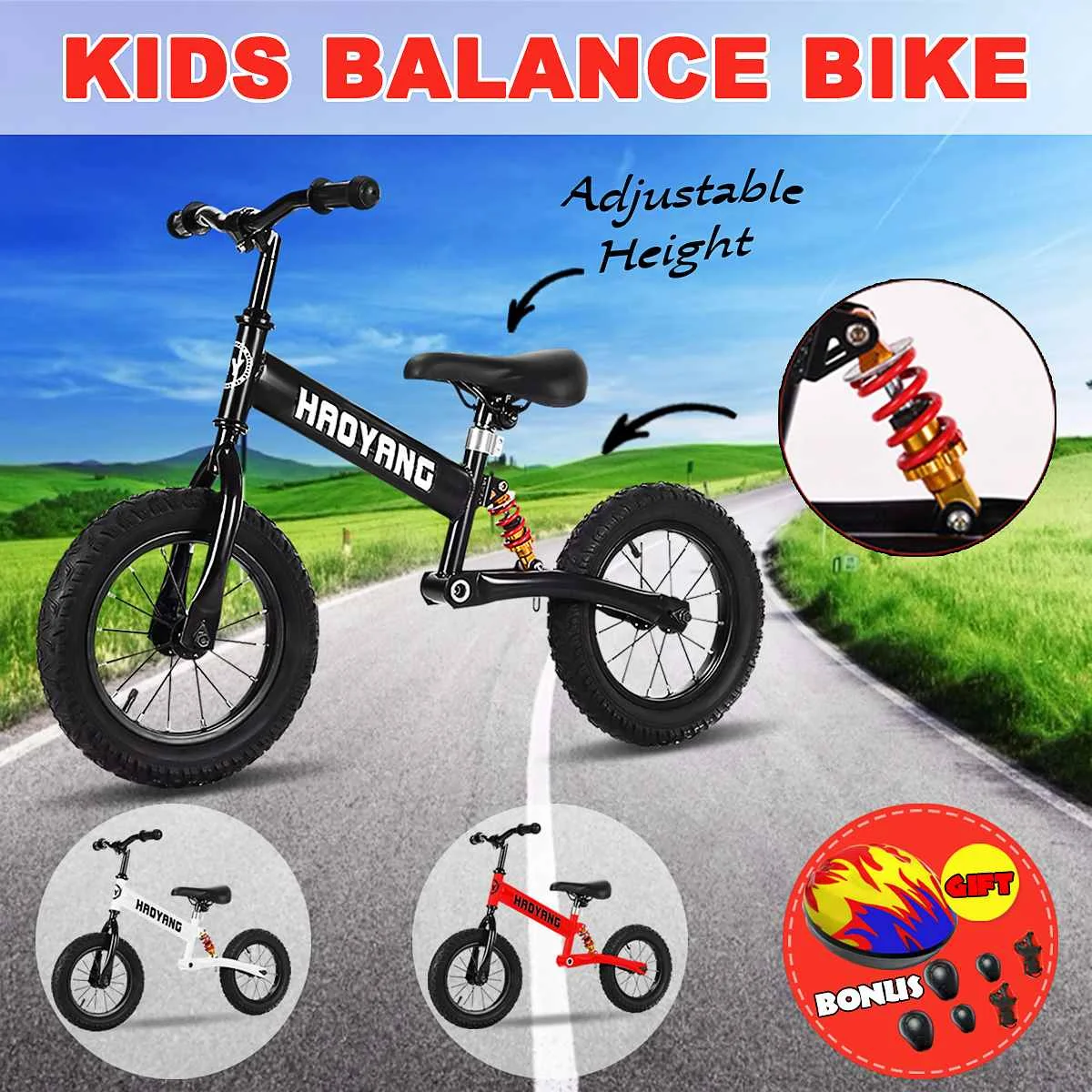 

Baby Walker Balance Bike Solid Safe Children Scooter High Carbon Steel Walker Without Pedals Kid's Bike With Protective Gear