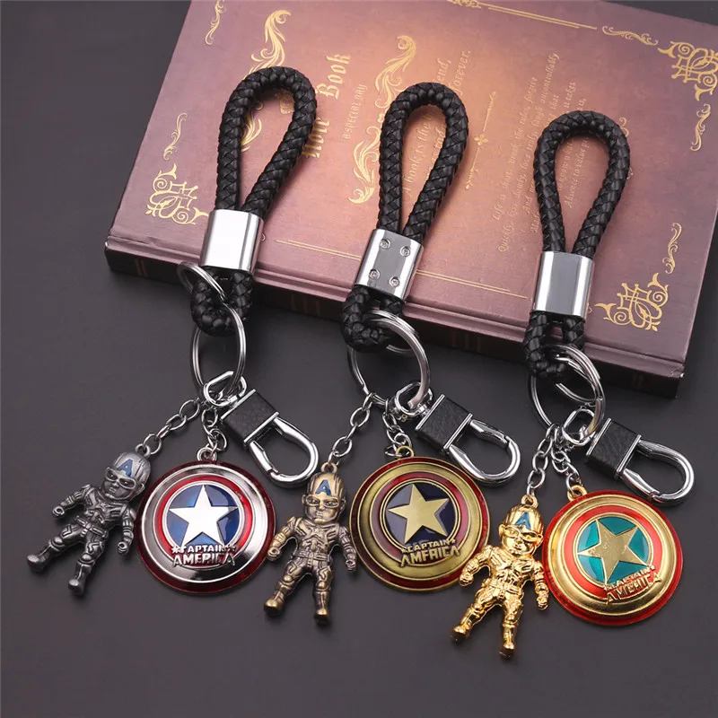

Avengers 4 Spiderman iron man captain America batman Keychains New Braided Leather Keychain Rope Key Chain Ring Handmade Pendant
