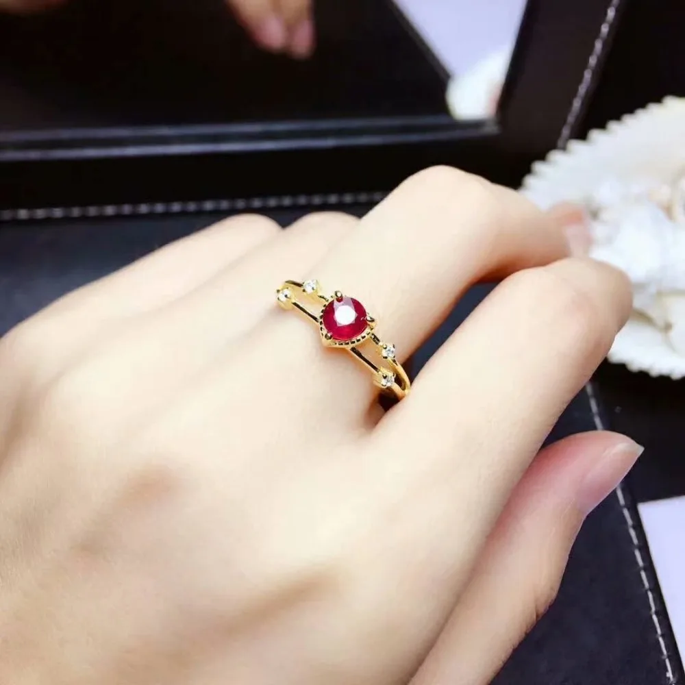 Shilovem натуральный сжигание голубя крови кольца из рубинового драгоценного камня для женщин Настоящее 925 пробы серебро подарок модный mj0505880agh