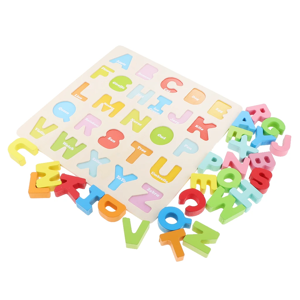 MagiDeal 26 Letters Wooden Alphabet Puzzle Blocks Kids Early Educational Toy