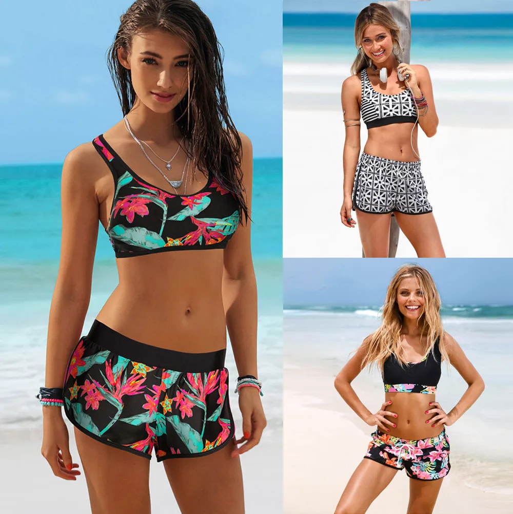 

Womens Girls Lady Costume Padded Swimsuit Monokini Swimwear Bikini Set ensemble femme 2 pieces pantalon maillot de bain femme*3