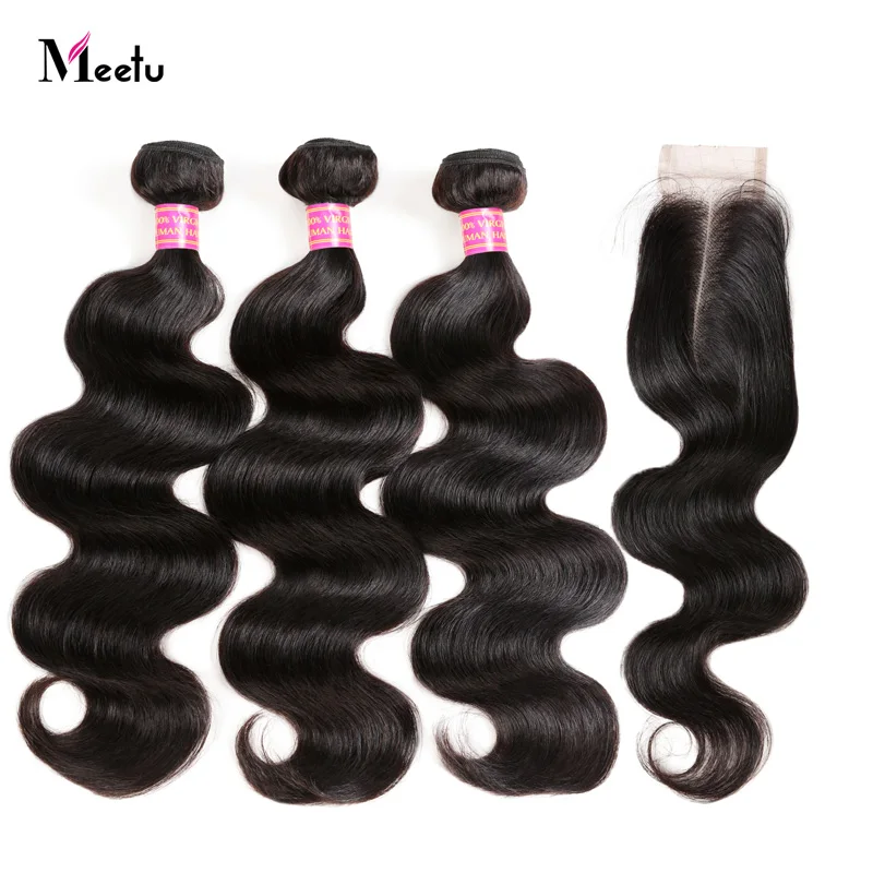 

Brazilian Body Wave Sew in With Closure 100 Human Hair Bundles with Closure 2/3 Bundles and Closure Deals Meetu Non Remy Hair