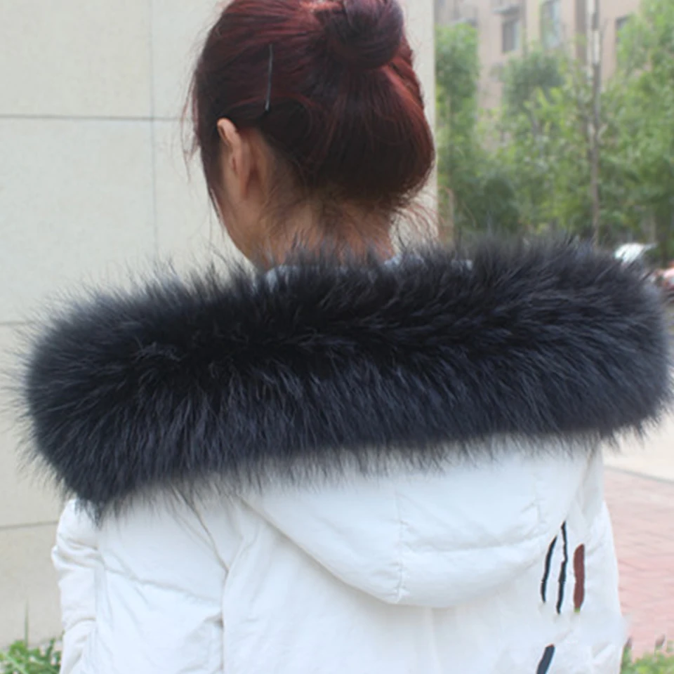 Женское пальто с воротником из натурального меха, зимняя теплая шаль, толстый енотовый меховой воротник-шарф, теплый меховой воротник-шарф