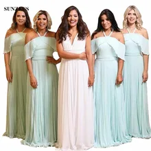Abiti Da Damigella 2018 Long Bridesmaids Dresses Pleated Chiffon Draped Women Party Dresses For Wedding Off Shoulder BDS053