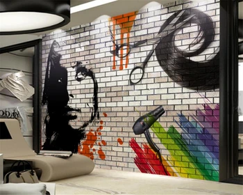 beibehang Custom Wallpaper Brick Wall Hair Salon Modern Abstract Art Wall Paintings Living Room Bedroom 3d Wallpaper for walls beibehang wallpaper modern stone brick wallpaper brick wall background wall wallpaper for living room vinyl 3d wallpaper roll