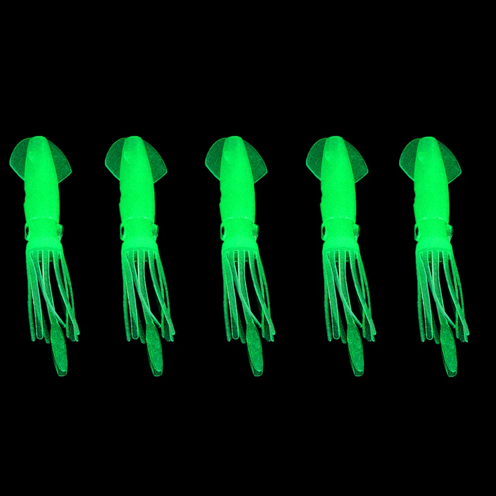 

5PCS 10.5cm/8g Artificial Fish Lure Glow Luminous Soft Squid Octopus Skirts Fishing Lure Baits Calmar Loligo Lifelike Dropship