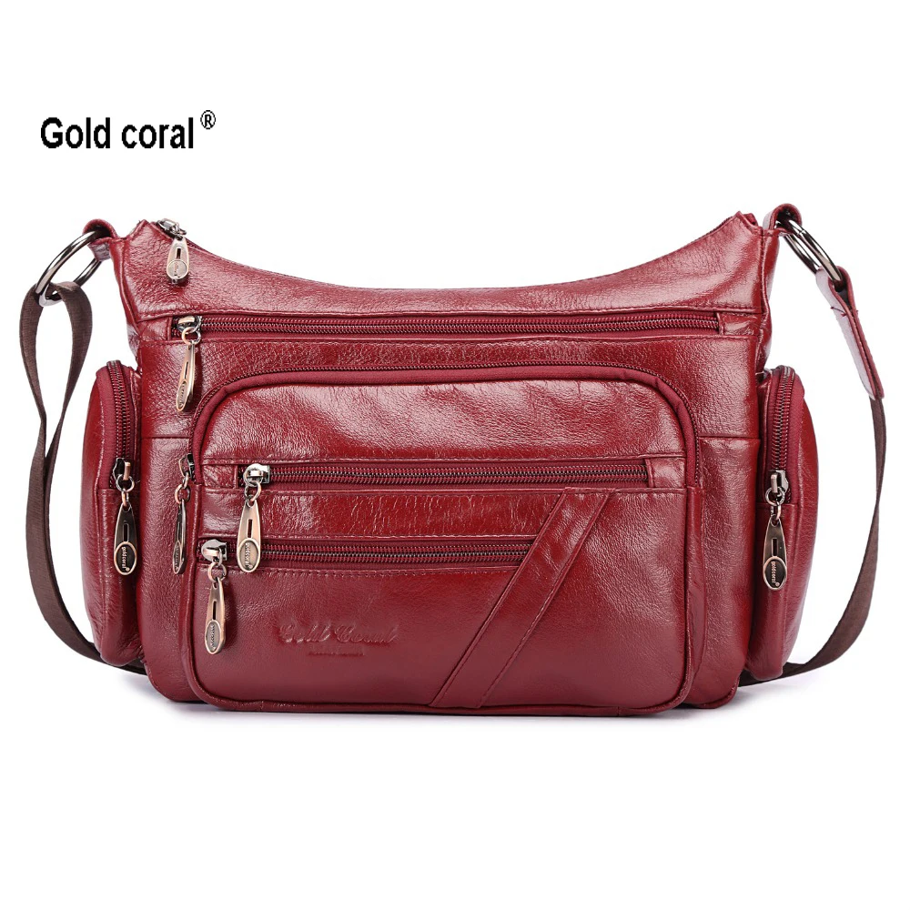 Gold Coral Genuine Leather Crossbody bags for women Fashion Shoulder Bags Female Handbags Ladies ...