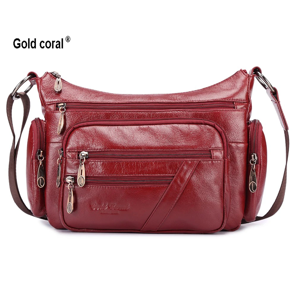 Gold Coral Genuine Leather Crossbody bags for women Fashion Shoulder